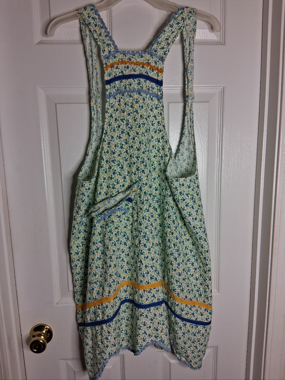 Floral Ditzy Print Green, Blue & Yellow Apron Handmade with ties and trim